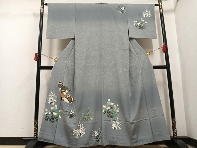 長閑やかさ屋御召しもの●万物の霊長国宝 羽田登喜男 TOKIOetTOKI 短い訪問着 鴛鴦顕花植物文 正絹 珠玉 AABJ0143ph