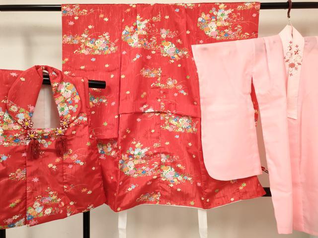 平和屋着物[]七五三　女の子　３歳　祝着　三つ身　長襦袢(単衣・半衿刺繍)・被布セット　雪輪花文　DABC5173ma｜平和屋