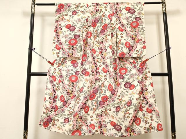 平和屋着物[]七五三　女の子　７歳　祝着　四つ身　単衣　洋花文　逸品　DABC5194ma｜平和屋
