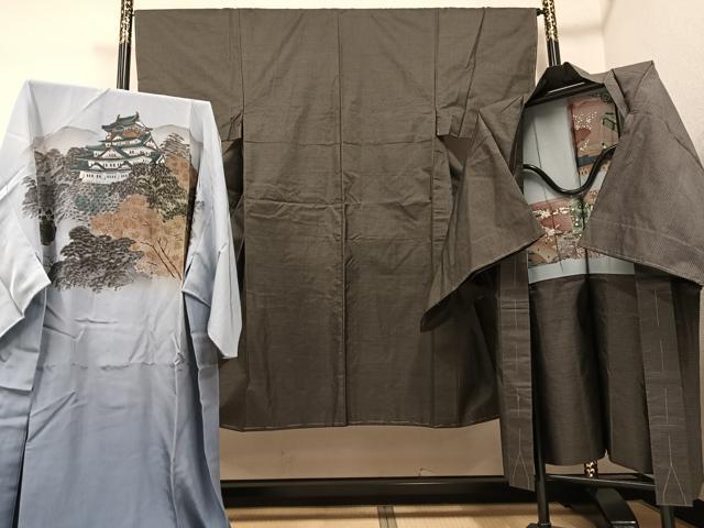 長閑やかさ屋御召しもの●成人男性 発祥地大島紬 合奏団 長襦袢(袷)書き割り 130亀甲 総端っこ 正絹 珠玉 AABG0437ph