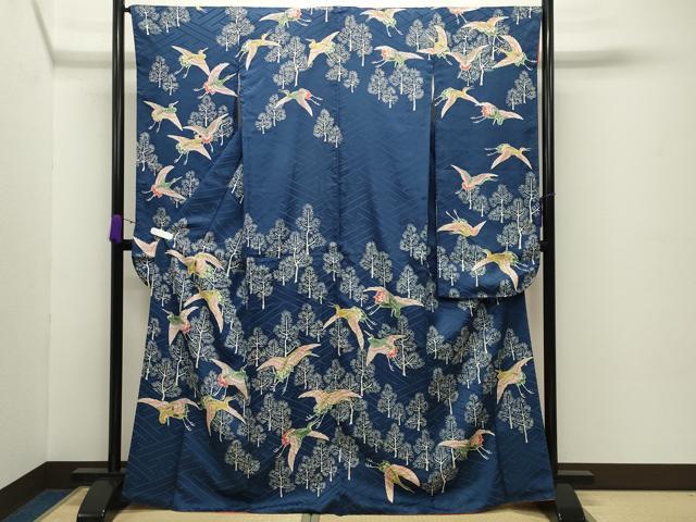 長閑やかさ屋お召しもの●晴れ晴れしい振袖 型染め 飛鶴文 三越取りまわし 正絹 珠玉 CABC8056gh
