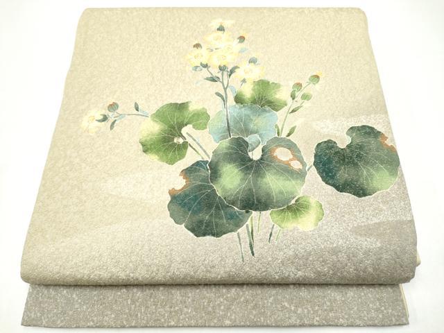 長閑やかさ屋お召しもの●友禅文筆家 茂野大生 膜鳴楽器柄袋帯 顕花植物文 金通し地 正絹 珠玉 CABI0114hy