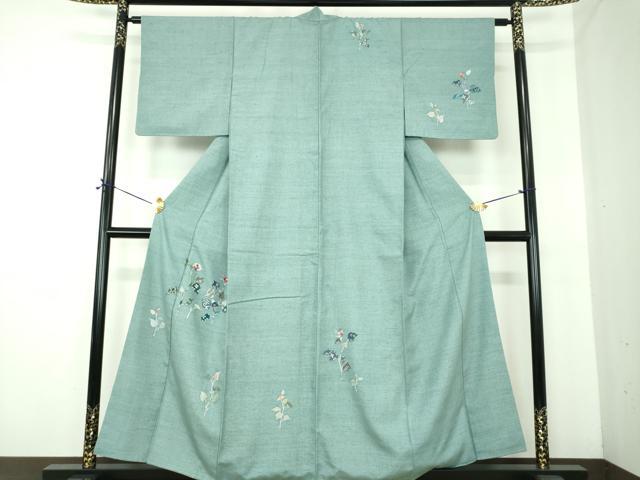 長閑やかさ屋御召しもの●短い訪問着 紬地 枝葉文 金彩 正絹 珠玉 DABE5391ps