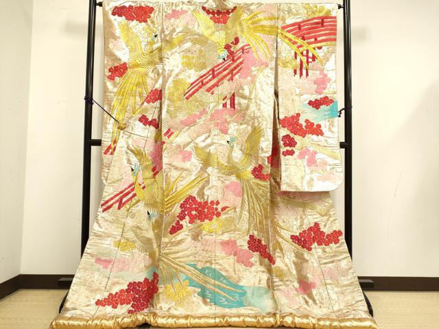 平和屋本店●色打掛　お引きずり　和装　婚礼　結婚式　花嫁　神社挙式　総刺繍　渡り橋尾長鳥花文　金銀糸　逸品　DABG3529du｜平和屋