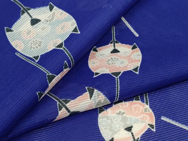 長閑やかさ屋御召しもの＊夏物 小紋 絽 糸巻文 洗える御召しもの AABI0742jd