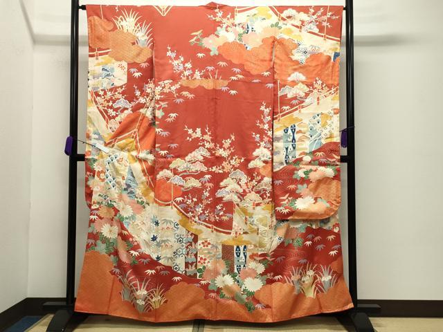 長閑やかさ屋お召しもの●晴れ晴れしい振袖 駒刺しゅう 雲重ね松竹梅文 金彩 正絹 珠玉 CABC8058gh