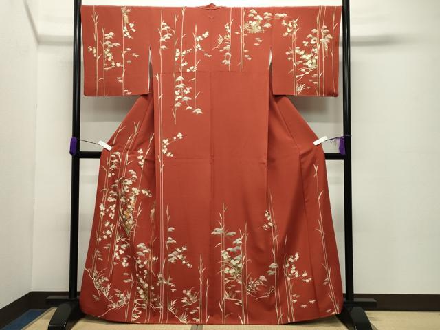 長閑やかさ屋お召しもの●短い訪問着 駒刺しゅう 顕花植物文 金彩 正絹 珠玉 CABC8062gh