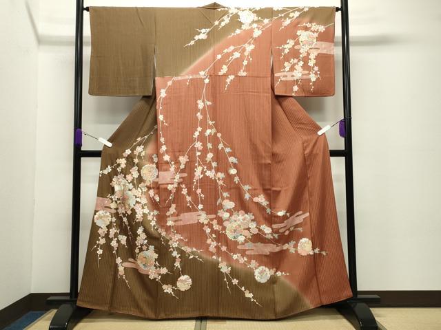 長閑やかさ屋お召しもの●短い訪問着 駒刺しゅう 雪輪松竹梅文 暈し染め 現ナマ彩 正絹 珠玉 CABC8069gh