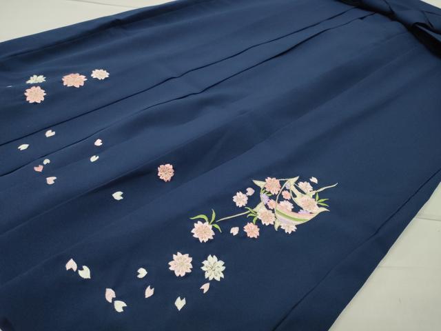 平和屋着物●女性　行灯袴　総刺繍　糸巻き舞桜文　濃藍色　金糸　洗える着物　CABB0286gh｜平和屋 9,599円
