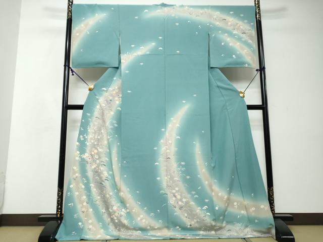 平和屋着物●訪問着　駒刺繍　草花文　暈し染め　ロング丈　正絹　逸品　DABI2508ud｜平和屋