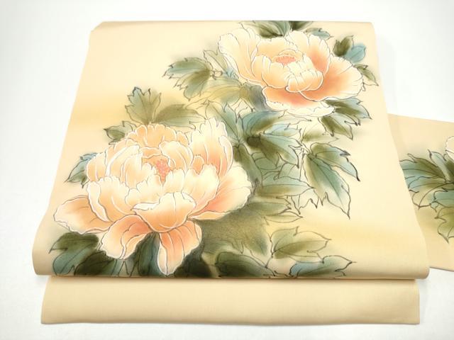 長閑やかさ屋御召しもの●塩瀬 九寸名古屋帯 墨付き 名取り草 金彩 正絹 珠玉 CABG6215hy