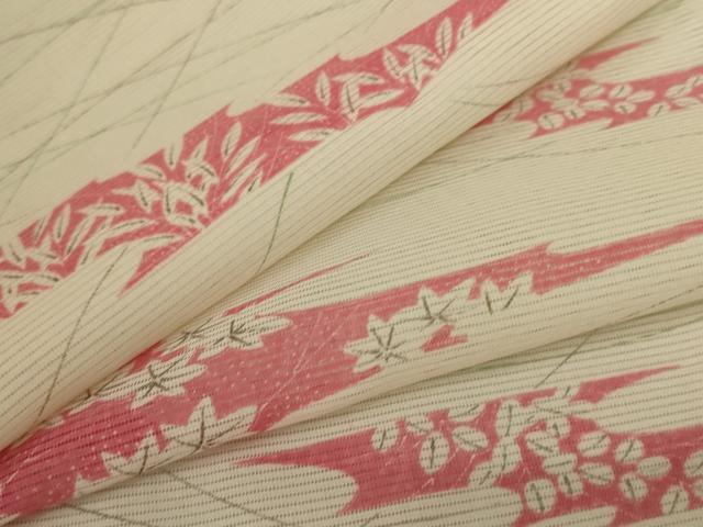 長閑やかさ屋御召しもの＊夏物 小紋 絽 草葉文 洗える御召しもの AABC9387jd
