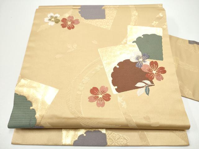 平和屋着物●九寸名古屋帯 唐織 色紙重ね雪輪舞桜文 金糸 正絹 逸品 CABG6218hy|平和屋