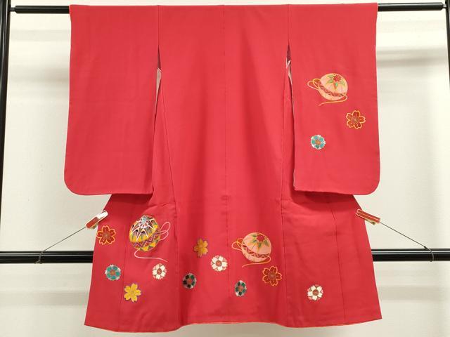 長閑やかさ屋御召しもの[]七五三 うしろ帯 ３歳 祝着 参身 総刺しゅう 鞠舞桜文 金糸 珠玉 CABB2037ze