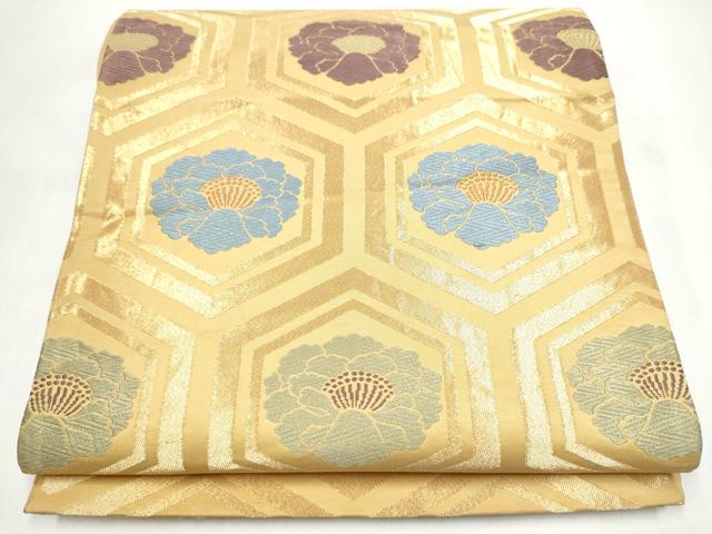 平和屋着物●全通柄袋帯 唐織 亀甲花文 正絹 逸品 CABI9184hy|平和屋