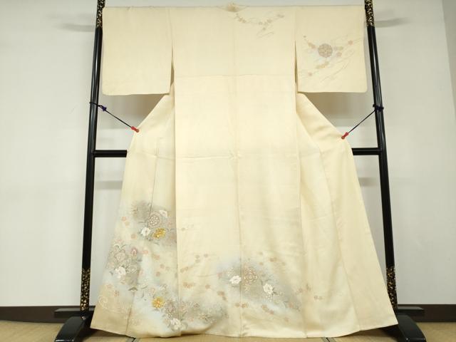 平和屋着物●訪問着　駒刺繍　洋花文　金彩　正絹　逸品　DABD9044ud｜平和屋