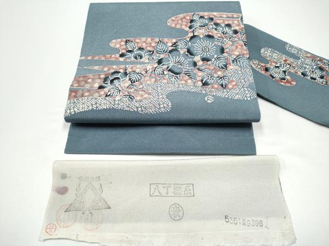 長閑やかさ屋御召しもの●九寸名古屋帯 絵書き物 植物手染 エ霞花文 鬼しぼクレープ 反端付き添い人 正絹 珠玉 CABG6226hy