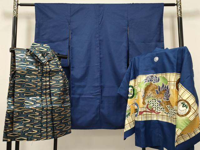 長閑やかさ屋御召しもの[]七五三 お坊っちゃん 祝着・羽織・行灯袴書き割り 駒刺しゅう 百獣の王 金彩 DABE7208ma