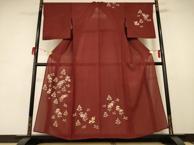 長閑やかさ屋御召しもの＊夏物 短い訪問着 絽 被子植物文 正絹 珠玉 AABE2681jd