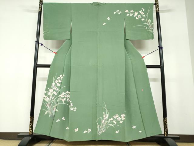 長閑やかさ屋お召しもの●短い訪問着 友禅 物書き物 顕花植物文 正絹 珠玉 DABF1580ud
