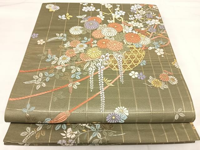 長閑やかさ屋御召しもの◎六通柄袋帯 唐織 飾花文 金糸 正絹 珠玉 AABI5414yx