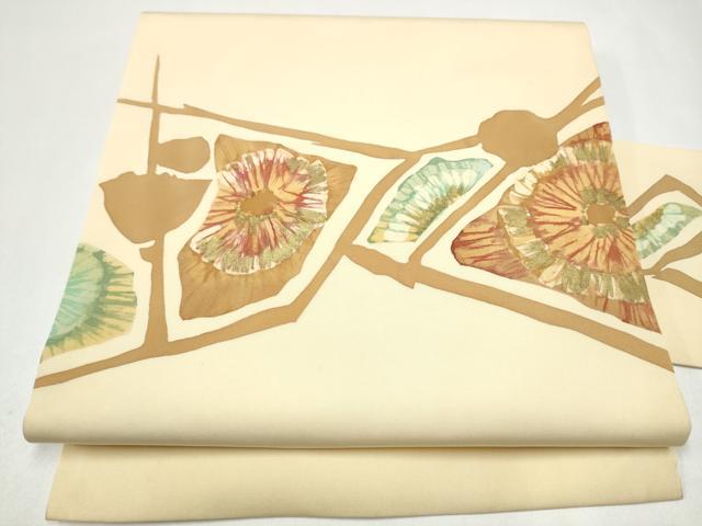平和屋着物●塩瀬　九寸名古屋帯　ろうけつ染　舞花文　金彩　正絹　逸品　CABI0196hy｜平和屋 12,168円