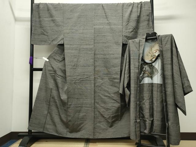 平和屋着物●男性 紬 アンサンブル 霞文 キングサイズ 正絹 逸品 未使用 CABC8092gh|平和屋