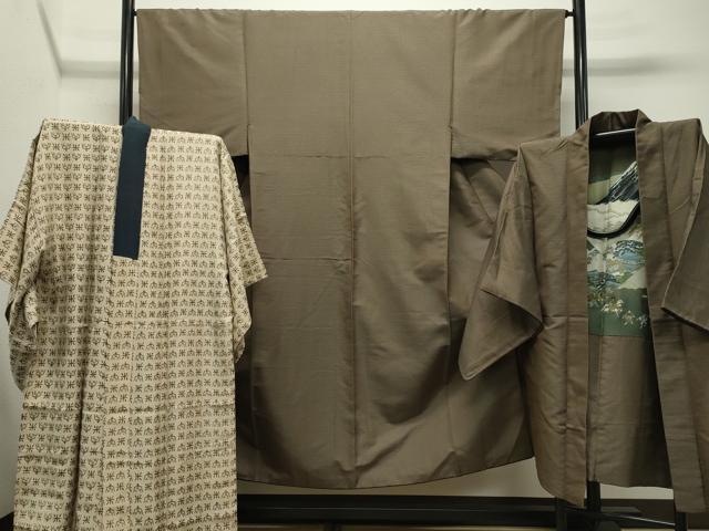 平和屋着物●男性　紬　アンサンブル・長襦袢セット　120亀甲　総詰め　正絹　逸品　CABC8095gh｜平和屋