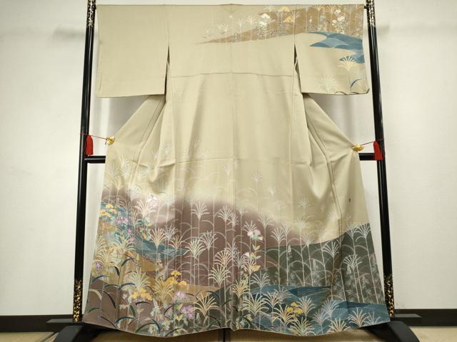 長閑やかさ屋御召しもの●友禅絵描き 東矢千嘉子 短い訪問着 枝花文 暈し染め 正絹 珠玉 AABF4319cs