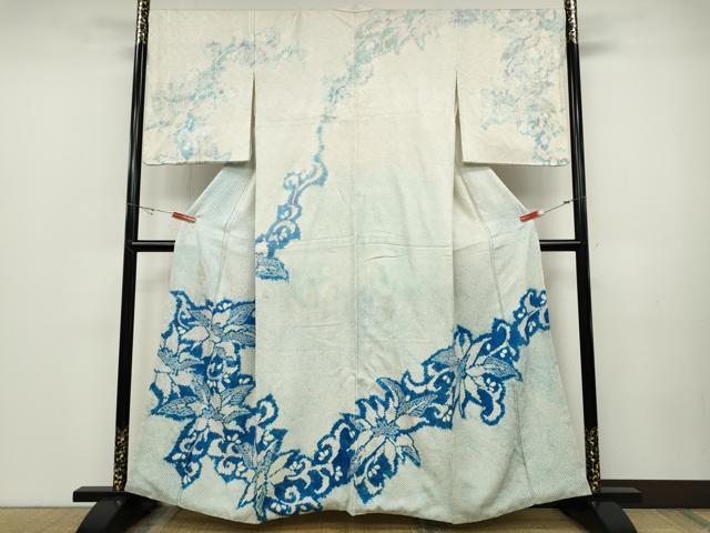 長閑やかさ屋御召しもの●短い訪問着 総絞り 舞花文 正絹 珠玉 CABD0135ut