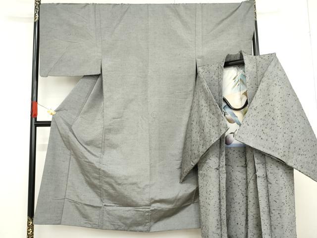 長閑やかさ屋御召しもの●成人男性 紬 合奏団 色無地 薄墨色 羽裏：鷹 正絹 珠玉 AABF9043cs