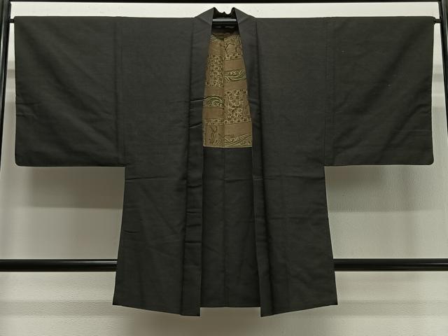 平和屋着物&infin;男性　長羽織　紬地　黒色　正絹　逸品　CABD4571ua｜平和屋