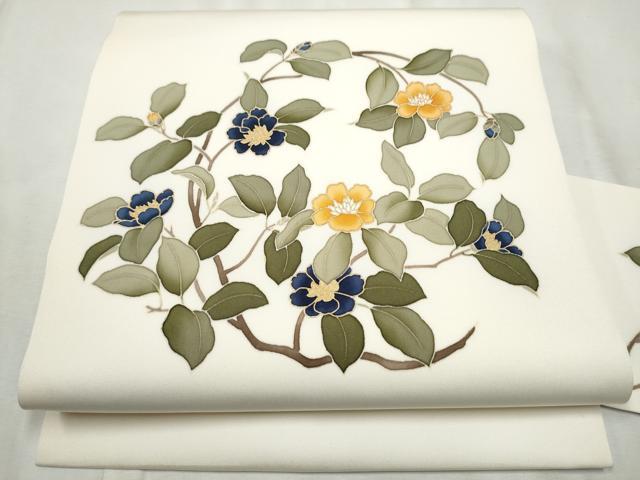 平和屋着物●塩瀬　九寸名古屋帯　花唐草文　金彩　正絹　逸品　CABE0048hy｜平和屋