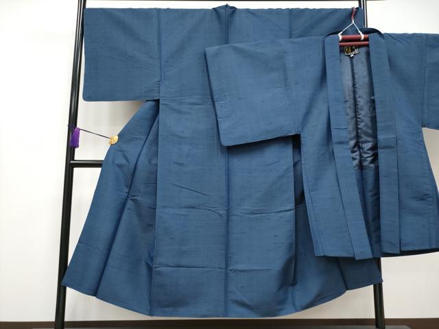 平和屋着物●極上 男性 紬 アンサンブル 色無地 深縹色地 逸品 CYAA4190s6|平和屋
