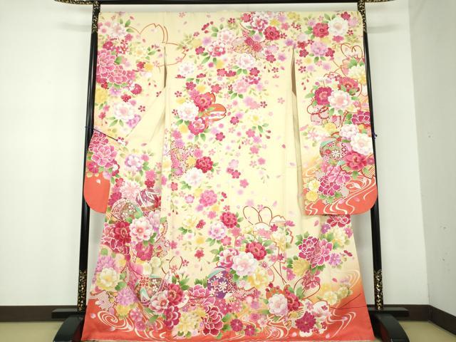平和屋着物●豪華振袖　枝垂れ桜　花手毬　暈し染め　金銀彩　銀通し地　正絹　逸品　DABB4888ps｜平和屋