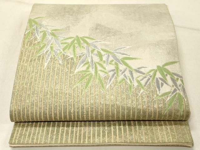 長閑やかさ屋御召しもの◎膜鳴楽器柄袋帯 笹竹文 現ナマ糸 正絹 珠玉 DABE3951qp
