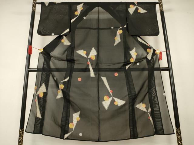 平和屋着物＊夏物 小紋 紗 幾何学丸文 黒地 金糸 正絹 逸品 AABJ8136jd｜平和屋