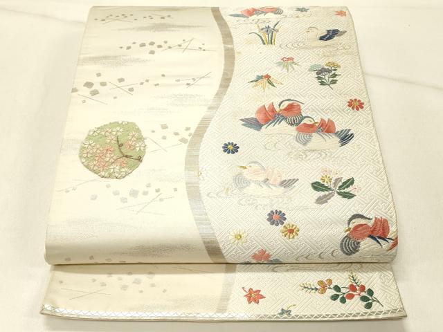 長閑やかさ屋御召しもの◎六通柄袋帯 唐織 鴛鴦花文 金糸 正絹 珠玉 DABE3947qp