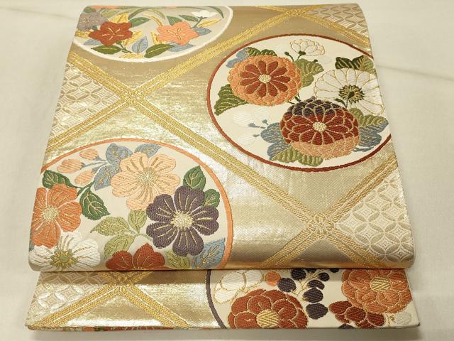 長閑やかさ屋御召しもの◎六通柄袋帯 唐織 能衣錦 上昇限度花丸文 金糸 正絹 珠玉 DABE3955qp