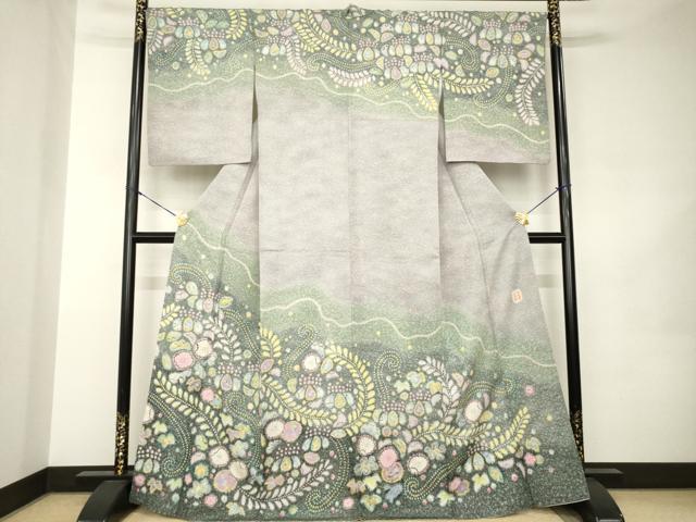平和屋着物●梅原虎峰　幻の辻が花　訪問着　辻が花　舞花文　暈し染め　正絹　逸品　AABJ9202ck｜平和屋