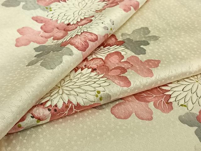 長閑やかさ屋御召しもの▽御膳上等な小紋 単衣 手書き 顕花植物文 正絹 珠玉 AABI7071jh