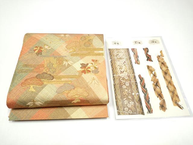 長閑やかさ屋お召しもの●ひなや制作室 くむ・あむ・おる 伊豆蔵明彦 膜鳴楽器柄袋帯 刺しゅう エ霞顕花植物文 金糸 証紙付き添い人 正絹 珠玉 CABI0046hy