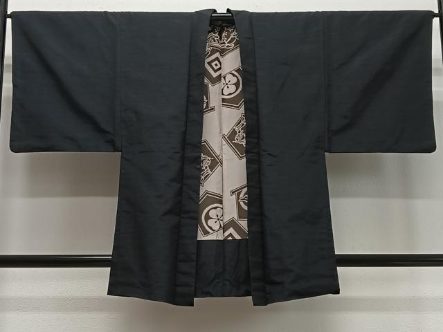 平和屋着物&infin;男性　羽織　紬地　人物文　紫黒色　正絹　逸品　CABD4577ua｜平和屋