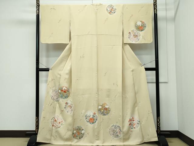 長閑やかさ屋中央局●御前上等 打ち立てる460年・千總 短い訪問着 刺しゅう 顕花植物文 蛍暈し 金彩 金髪色地 珠玉 CZAA5173s6