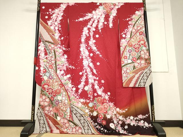 平和屋着物●豪華振袖　絞り　花丸文　金彩　銀通し地　ロング丈　正絹　逸品　AABF1371ck｜平和屋