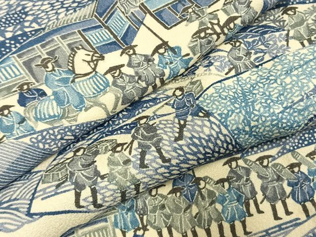 平和屋着物●上質な小紋 型染め 風景人物文 正絹 逸品 AABI8908fy|平和屋