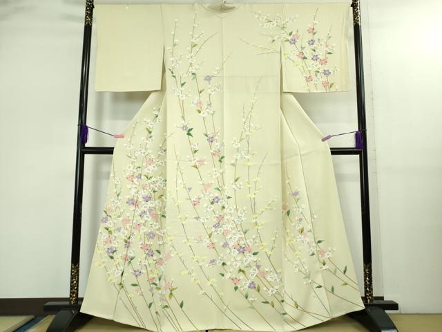 平和屋本店●極上　訪問着　枝花文　薄い女郎花色地　逸品　DZAB2587kh6｜平和屋