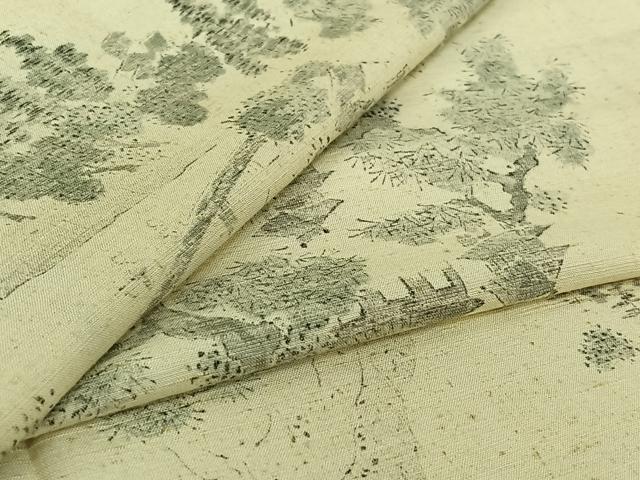 平和屋着物▽上質な小紋 単衣 紬地 手描き 風景文 正絹 逸品 AABI9582jh|平和屋