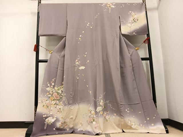 平和屋着物●訪問着　駒刺繍　地紙草花文　暈し染め　金彩　ロング丈　正絹　逸品　AABJ8447ph｜平和屋