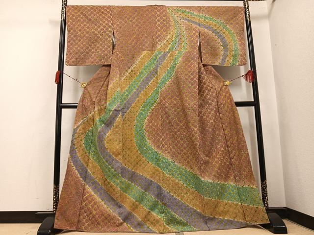 平和屋着物●訪問着　紬地　雲絞り　流水文　正絹　逸品　AABJ8468ph｜平和屋